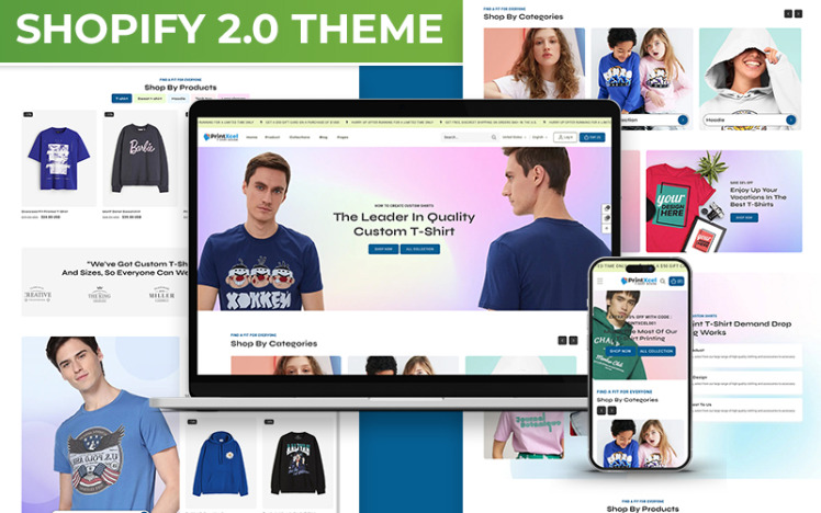 Printxcel T shirt Printing Shop Fashion Multipurpose Shopify Responsive Theme #402590