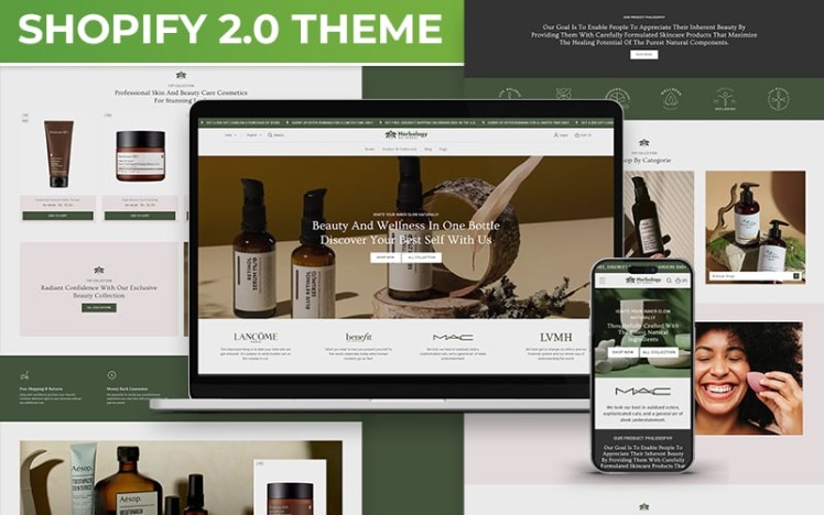 Herbology Beauty Cosmetics Skincare Multipurpose Shopify Responsive Theme #406227