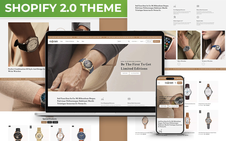 Clocksy Watch Store Shopify Responsive Theme #407860