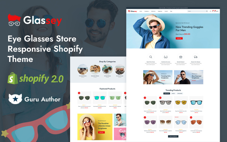 Glassey Eye Glasses and Frames Store Shopify Responsive Theme #413222