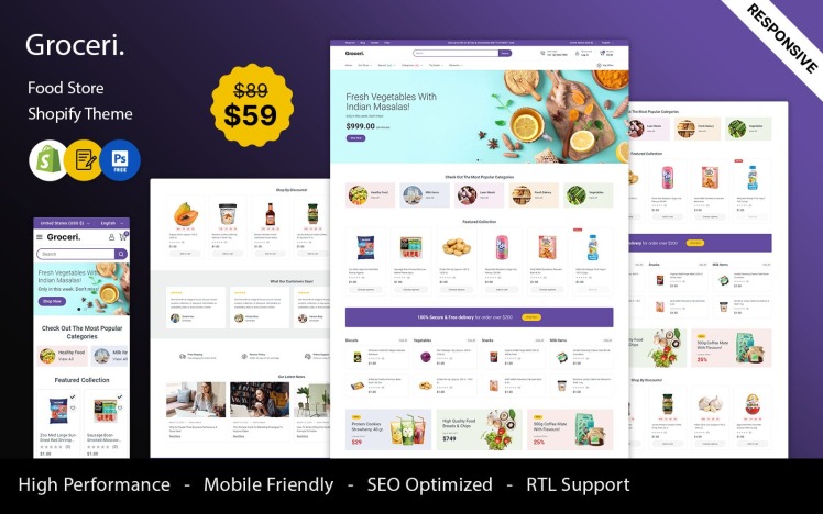 Groceri Grocery Fruits and Vegitables Responsive Shopify Theme #413226