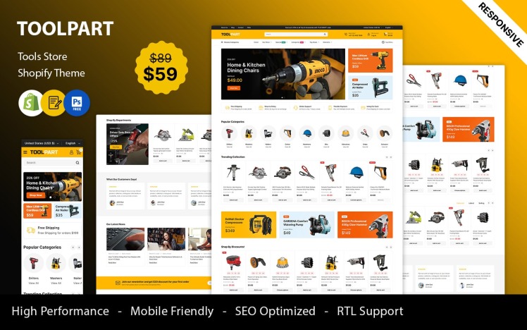 ToolPart Tools Parts and Equipment Responsive Shopify Theme #413223