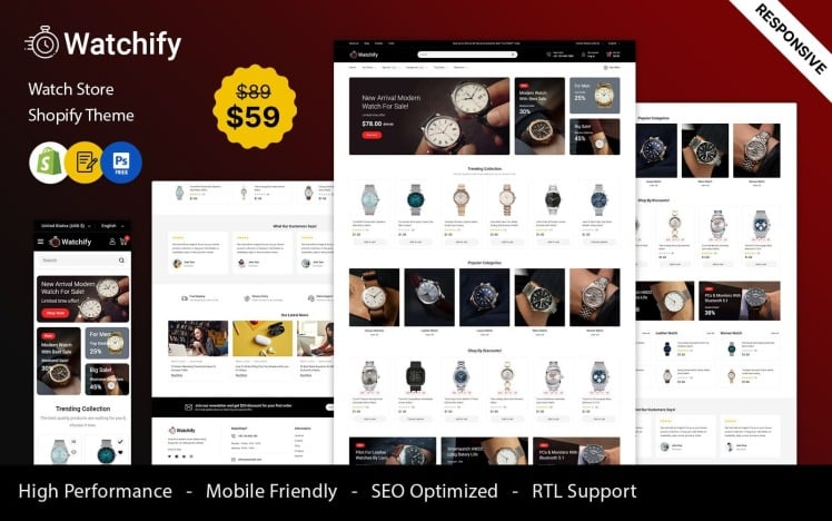 Watchify Watches and Jewelry Store Shopify Theme #413225