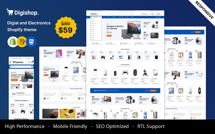 DigiShop Digital and Electronics and Gadgets Shopify Theme #413694