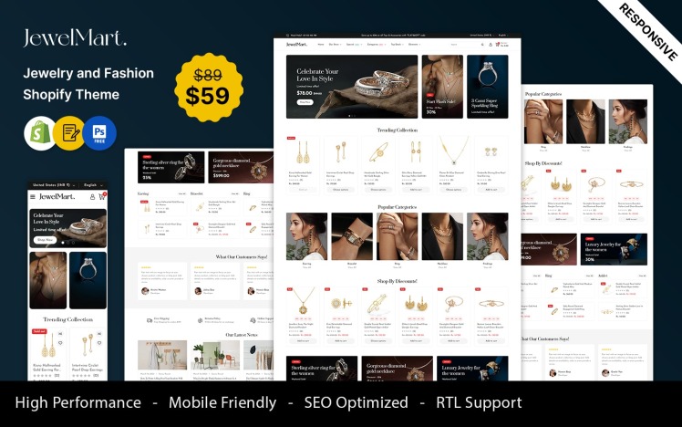 JewelMart Jewelry and Watch and Fashion Shopify Theme #413697