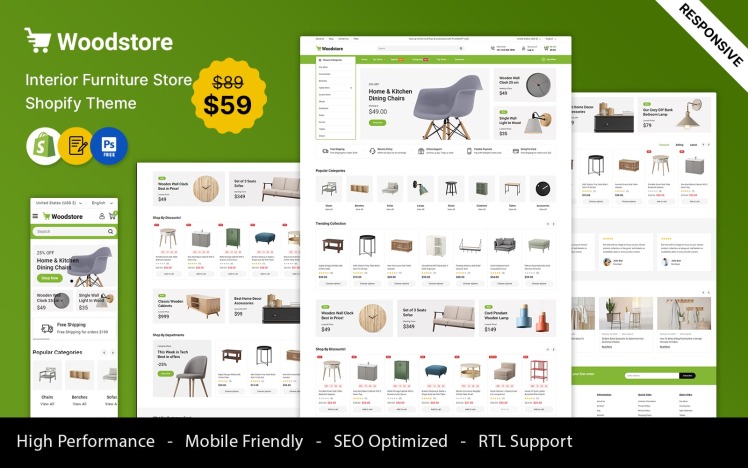 WoodStore Furniture and Mega Store Responsive Shopify Theme #413699