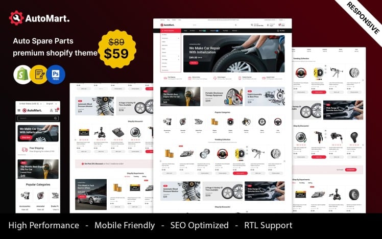 AutoMart Auto Spare Parts and Tools Store Shopify Theme #414120