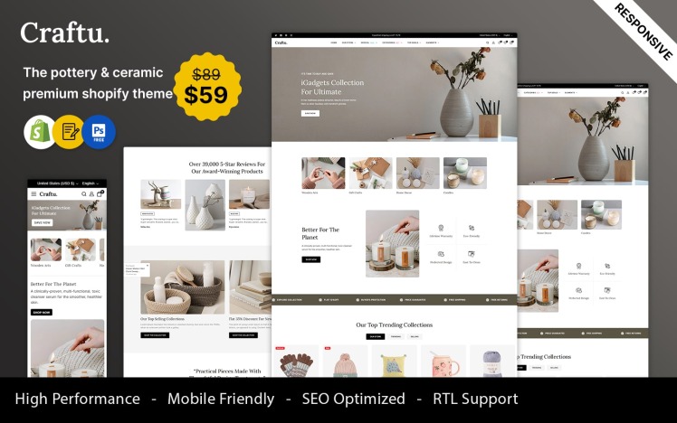 Craftu Art and Crafts Gallery Responsive Shopify Theme #414122