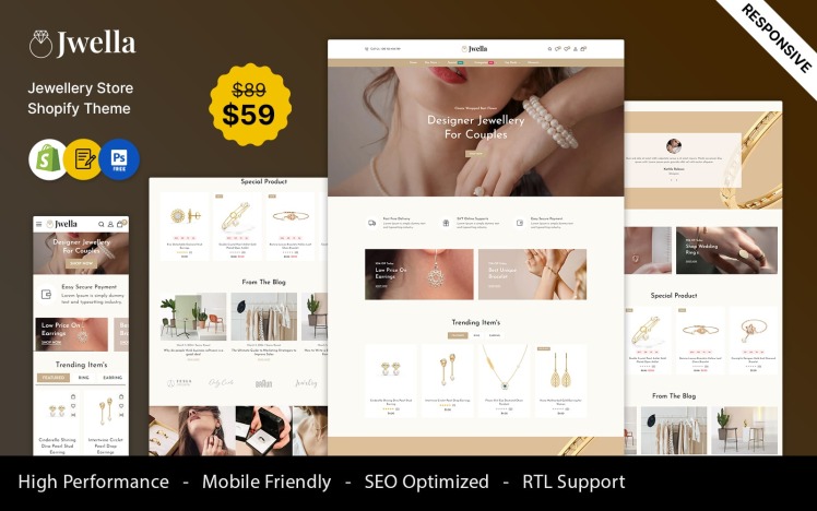 Jwella Jewelry and Fashion and Watches Responsive Shopify Theme #414123