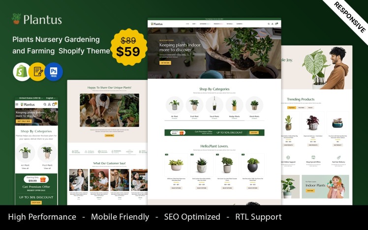 Plantus Plants Nursery Gardening and Farming Shopify Theme #414121