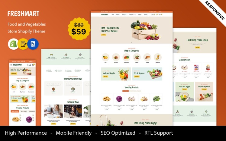 FreshMart Grocery and Organic Responsive Shopify Theme #415583