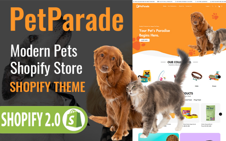 PetParade Animals Pets Store Responsive Shopify Theme #416622
