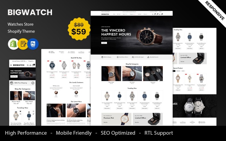BigWatch Watch and Jewelry and Fashion Shopify Theme #417776