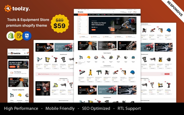 Toolzia Tools Equipment Store Store Shopify Responsive Theme #422074