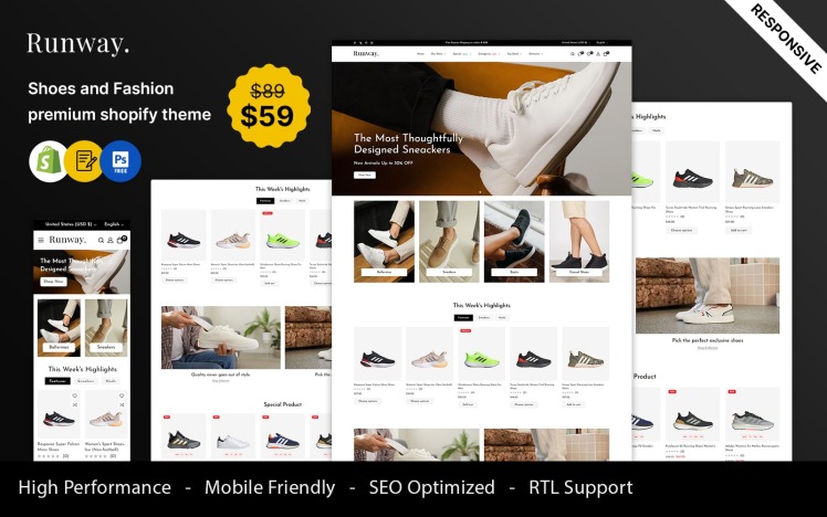 Runway Shoes and Fashion Responsive Shopify Theme #428111