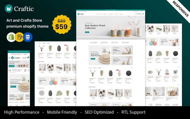 Craftic Art and Crafts Responsive Shopify Store #429446