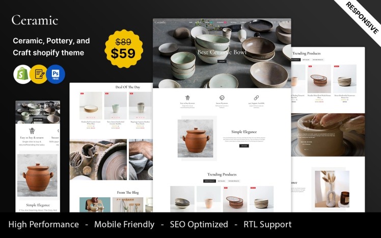 Ceramic Ceramic Pottery and Art Craft Multipurpose Responsive Shopify Theme #431209