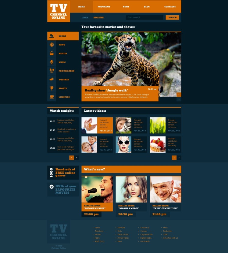 Fashionable TV Channel Website Template #47350