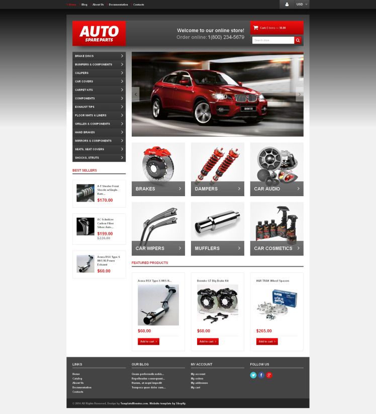 Auto Parts Responsive Shopify Theme #48157