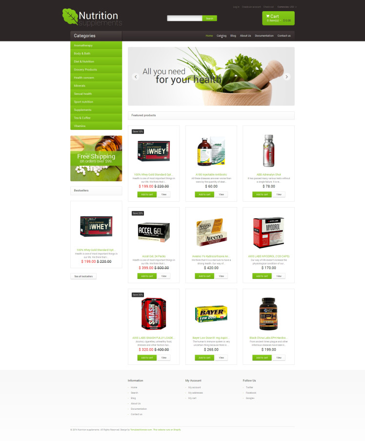 Nutrition Store Responsive Shopify Theme #48997