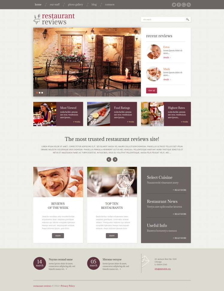 Restaurant Reviews Responsive WordPress Theme #49230
