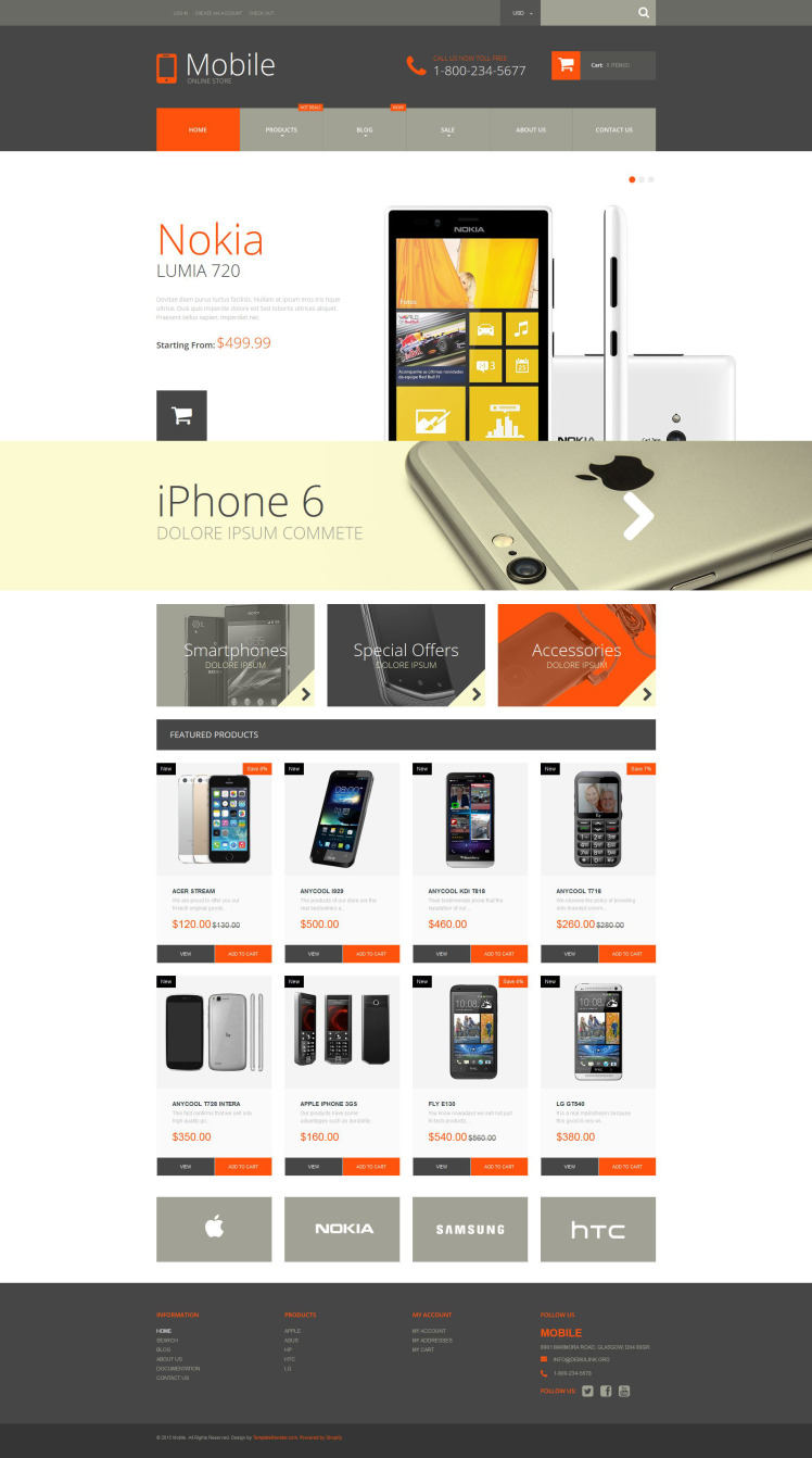 Mobile Phones eCommerce Shopify Theme #52932