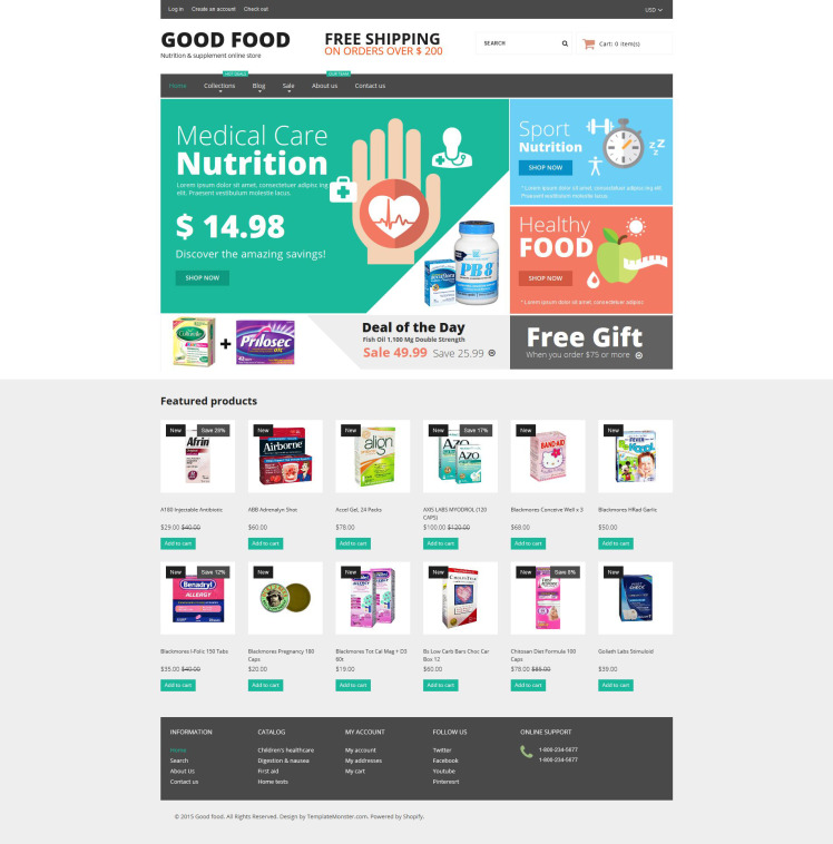Nutrition Store Responsive Shopify Theme #53081