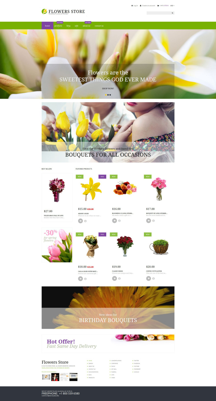 Flower Shop Responsive Shopify Theme #53138
