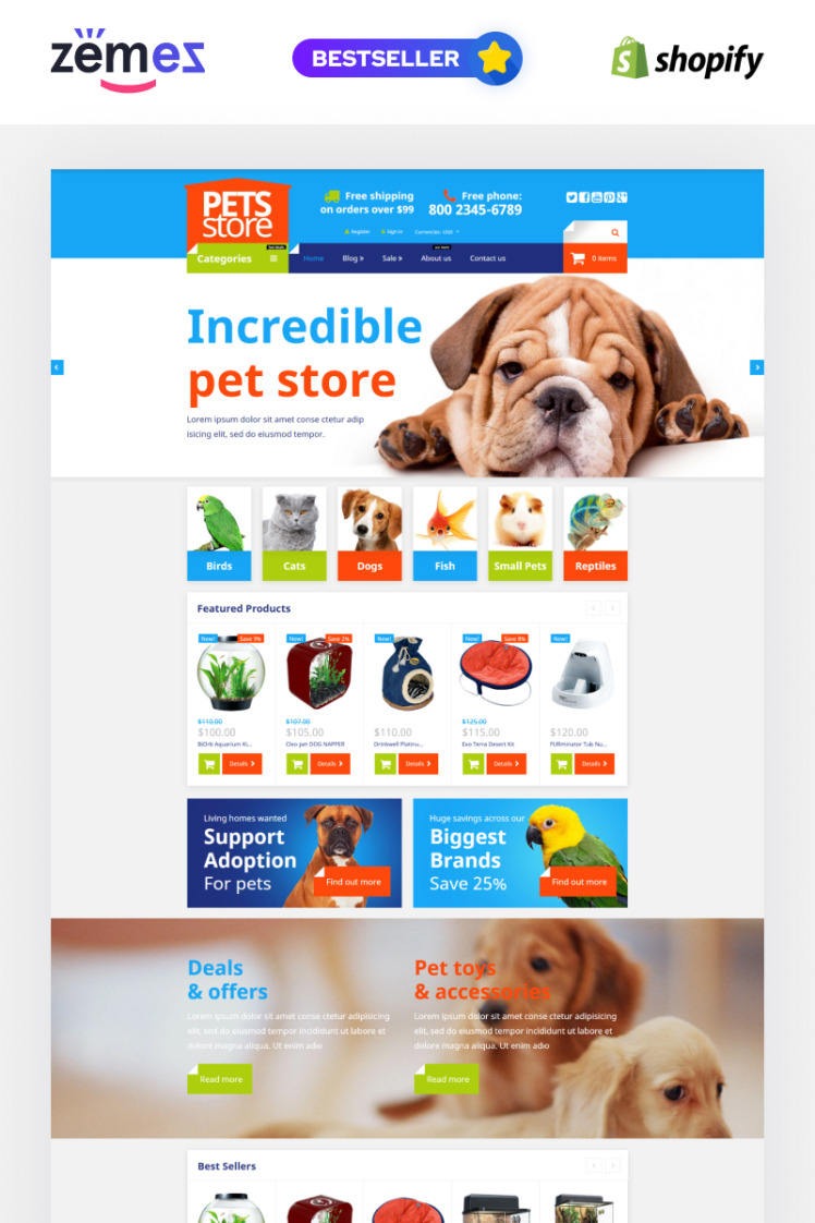 Animals and Pet Shop Responsive Online Store Shopify Theme #54004