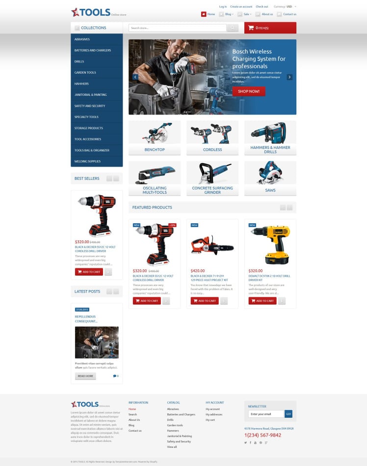 Tools Equipment Store Responsive Shopify Theme #54600