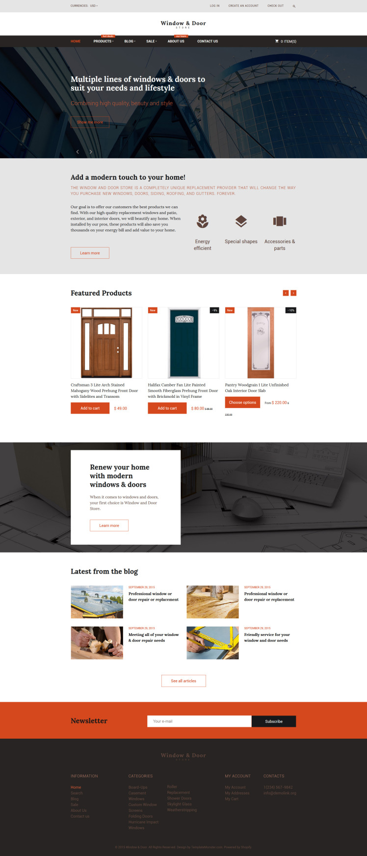 Windows and Doors Store Shopify Theme #55741