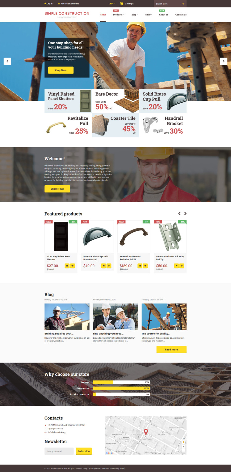 Simple Construction Shopify Theme #55965