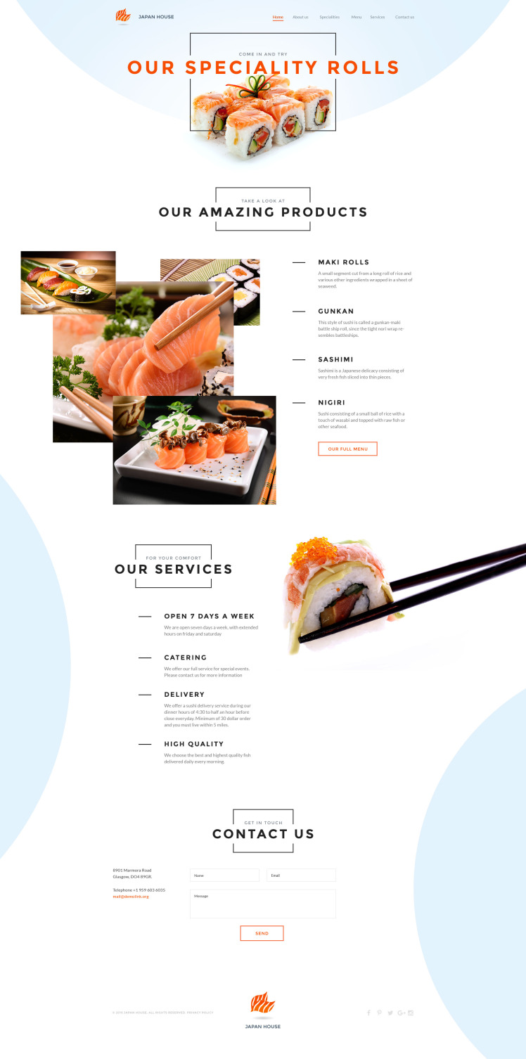 Sushi Bar Responsive Website Template #58056