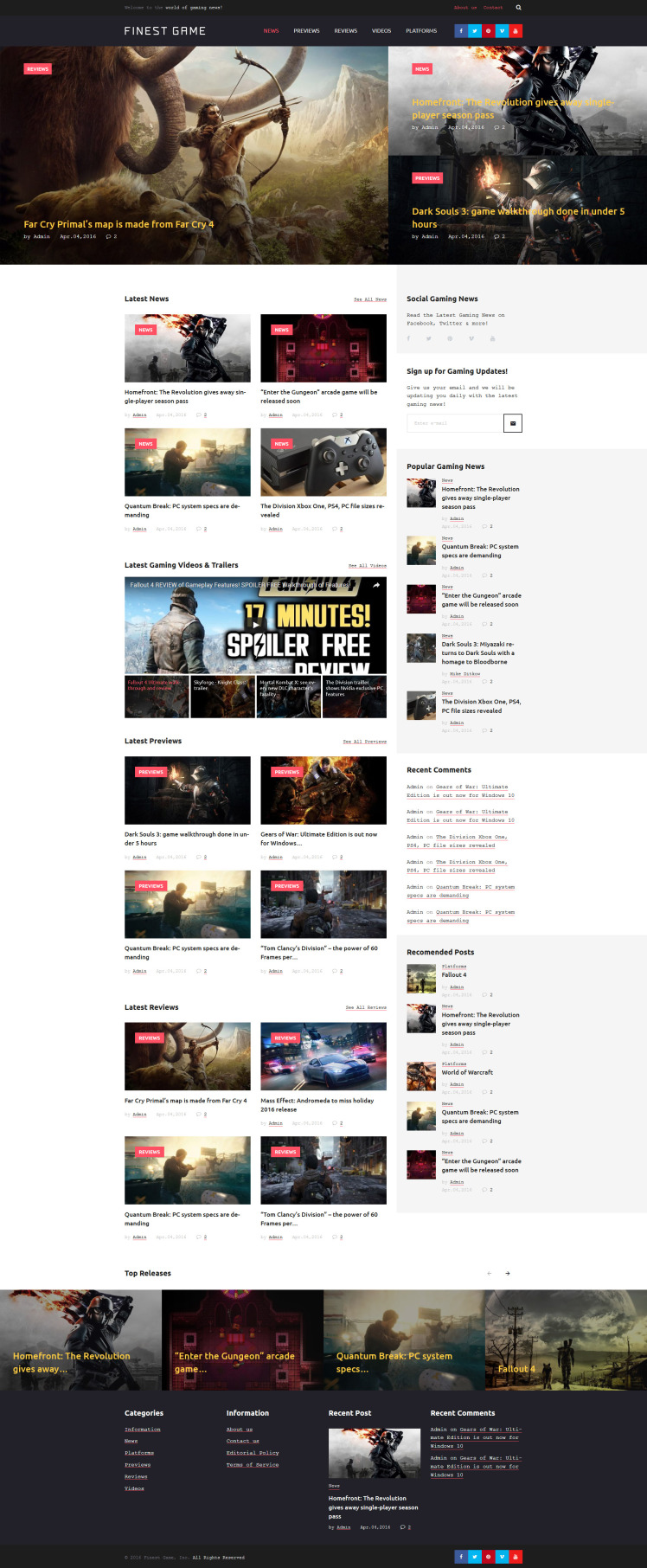 Game Portal Responsive WordPress Theme