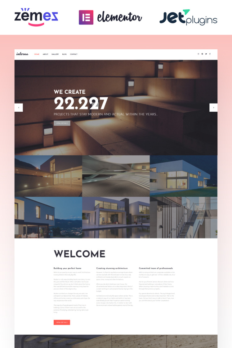 Interna Exterior Design Template with Elementor Builder WordPress Themes