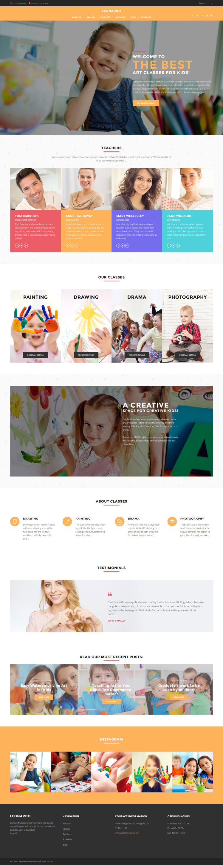 Leonardo Art School for Children WordPress Theme #60116