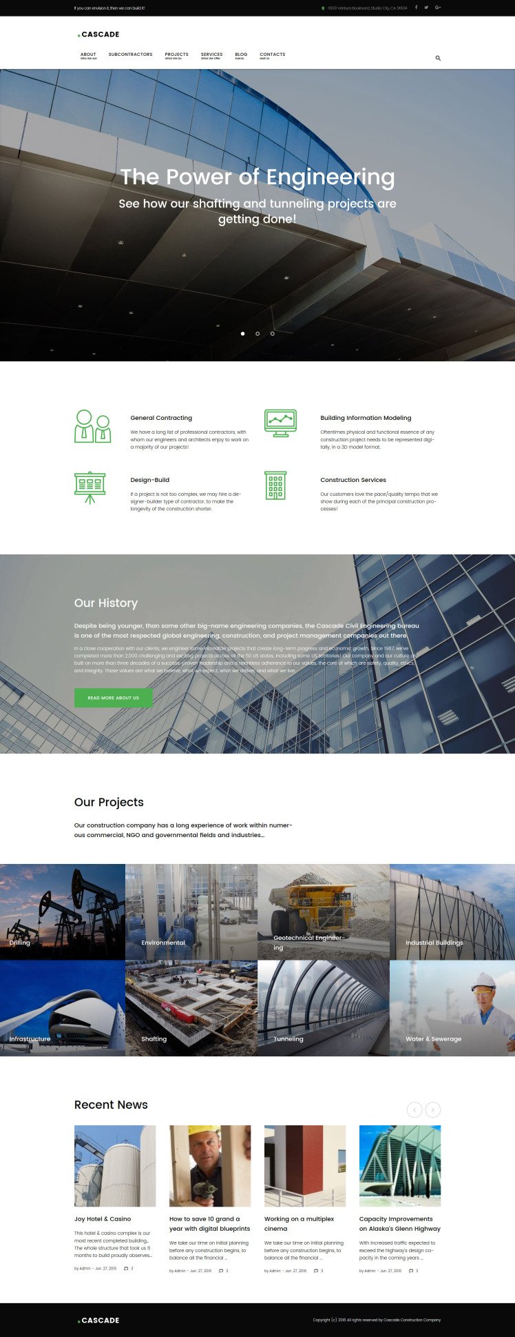 Cascade civil engineering and constructions company WordPress Theme