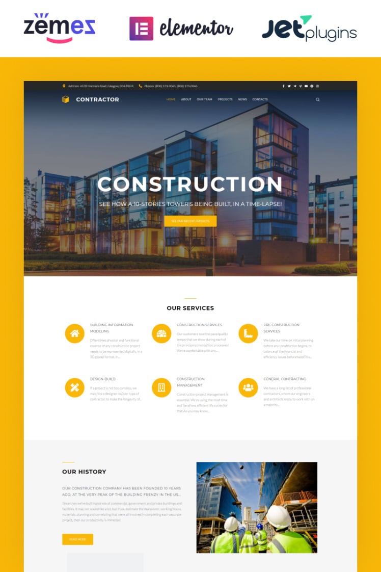 Contractor Architecture Construction Company Elementor WordPress Themes