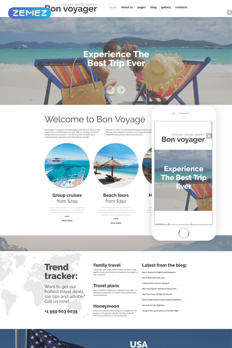 Bon Voyage Travel Agency Vacation planning Responsive Joomla Templates