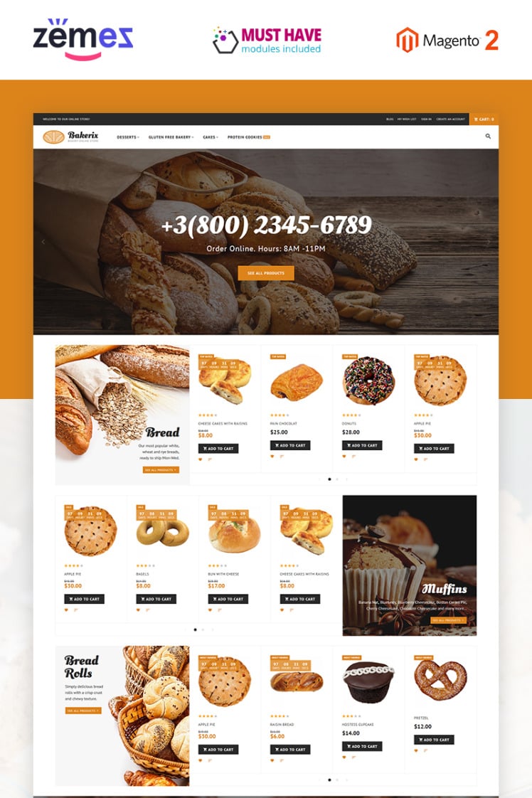 Bakerix Bakery Cakes Responsive Magento Themes