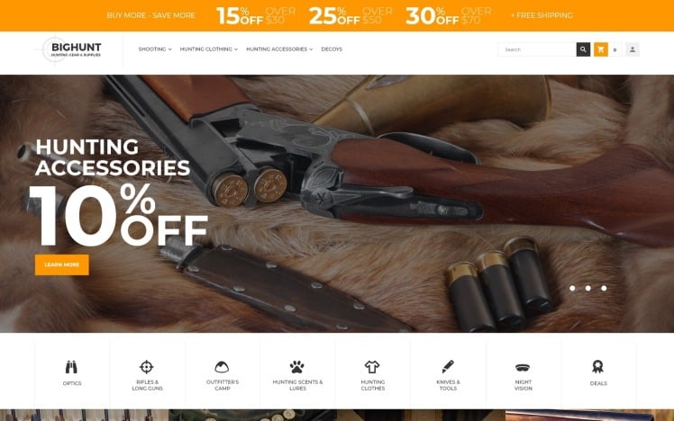 BigHunt Hunting Gear Store Template Magento Themes
