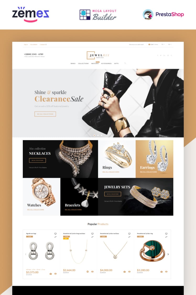 Jewelrix Jewelry Store Website Template PrestaShop Themes