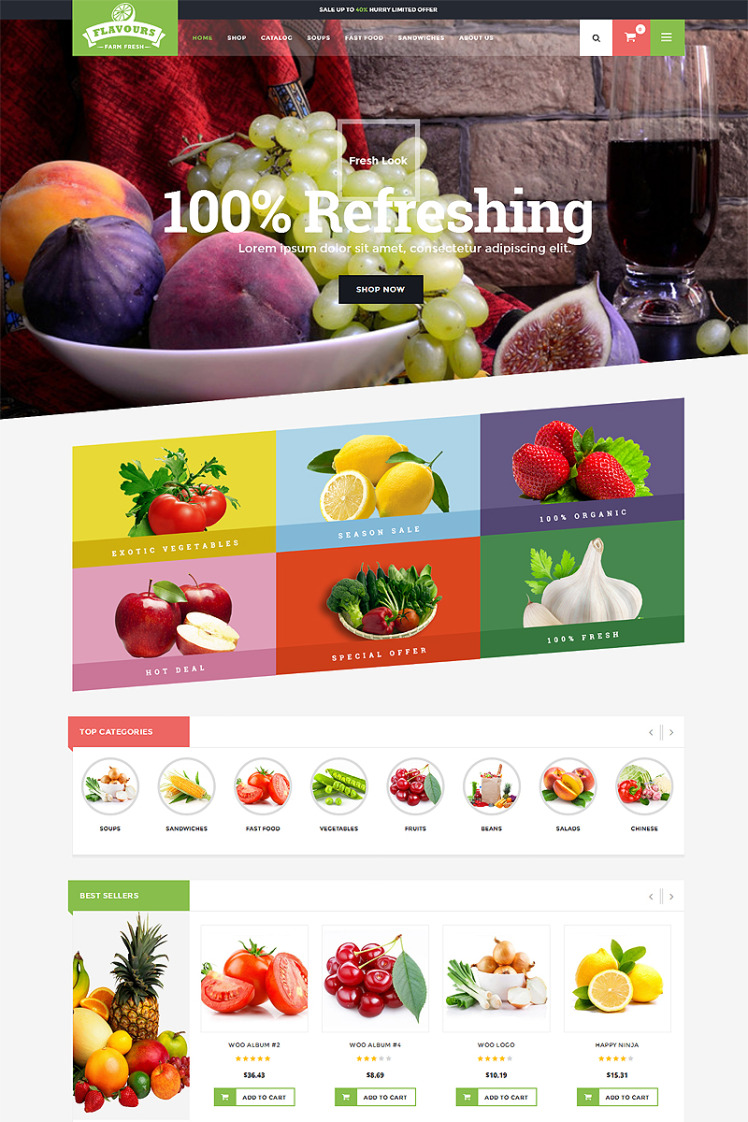Flavours Fruit Store Responsive Shopify Theme #64502