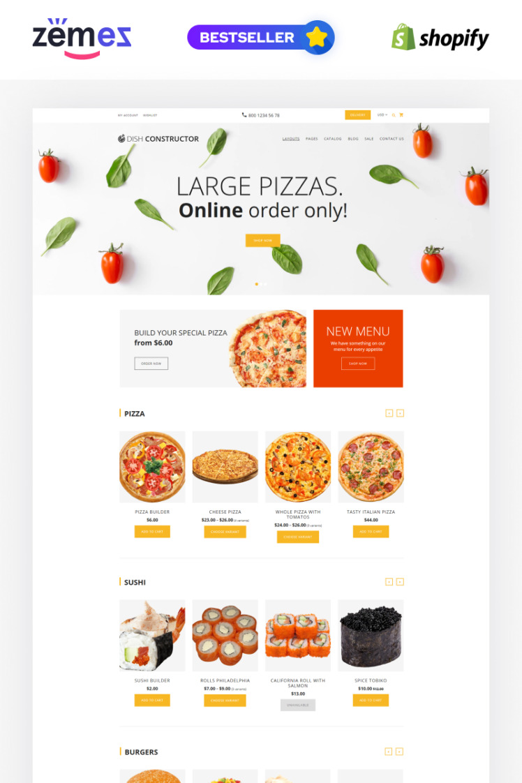 Dish Constructor Food Restaurant Responsive Online Store Shopify Theme #64928