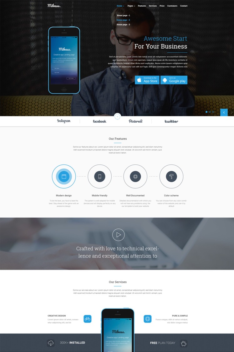 Milness - Showcase Mobile App Website Template #65448