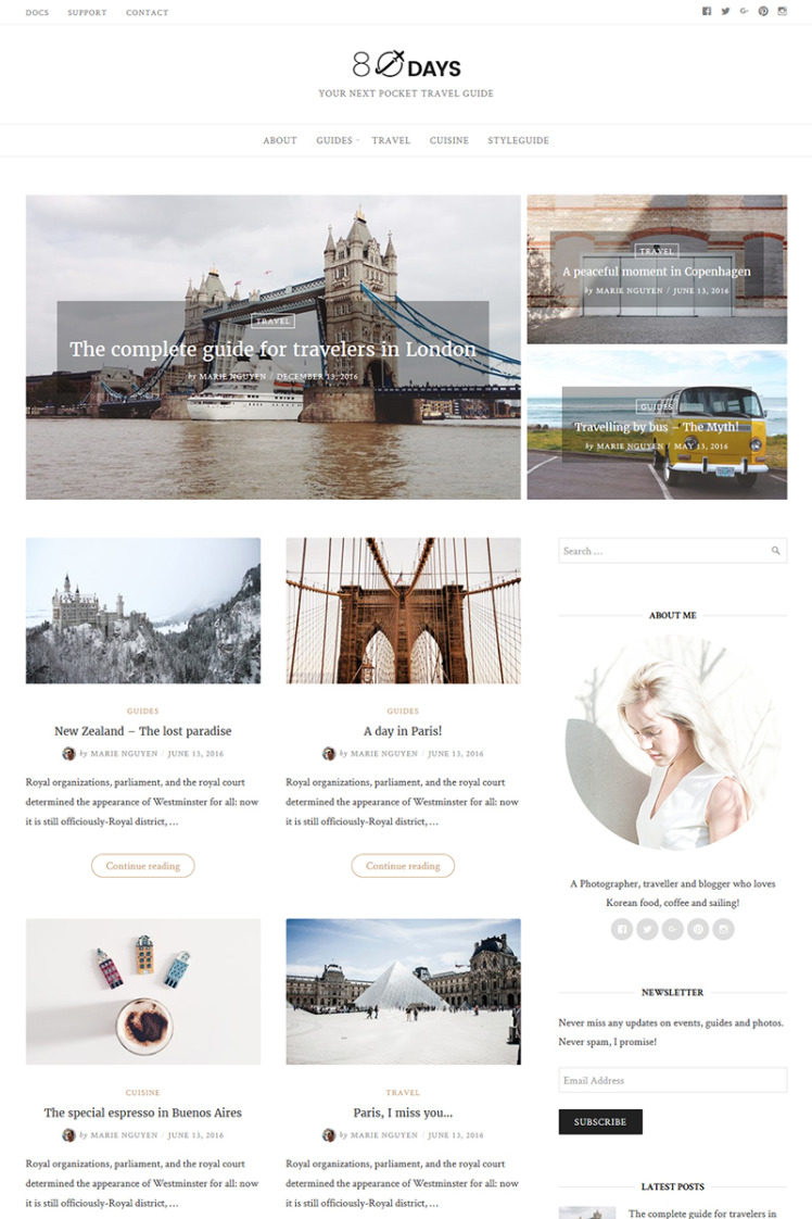 EightyDays Travel Blog WordPress Theme