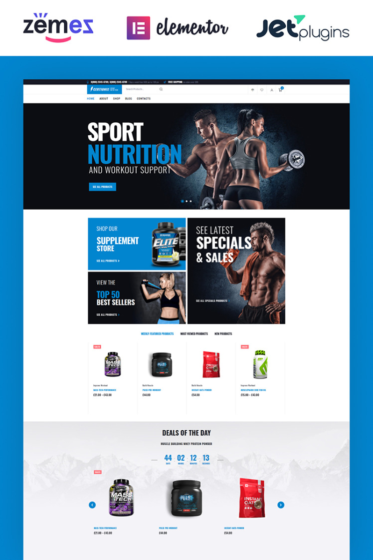 Certionix Sport Nutrition Website Template with Woocommerce and Elementor WooCommerce Themes