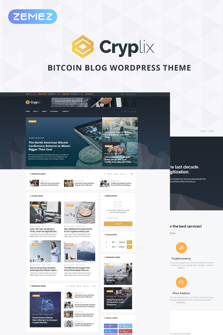 Cryplix - Bitcoin Blog WordPress Theme #67737