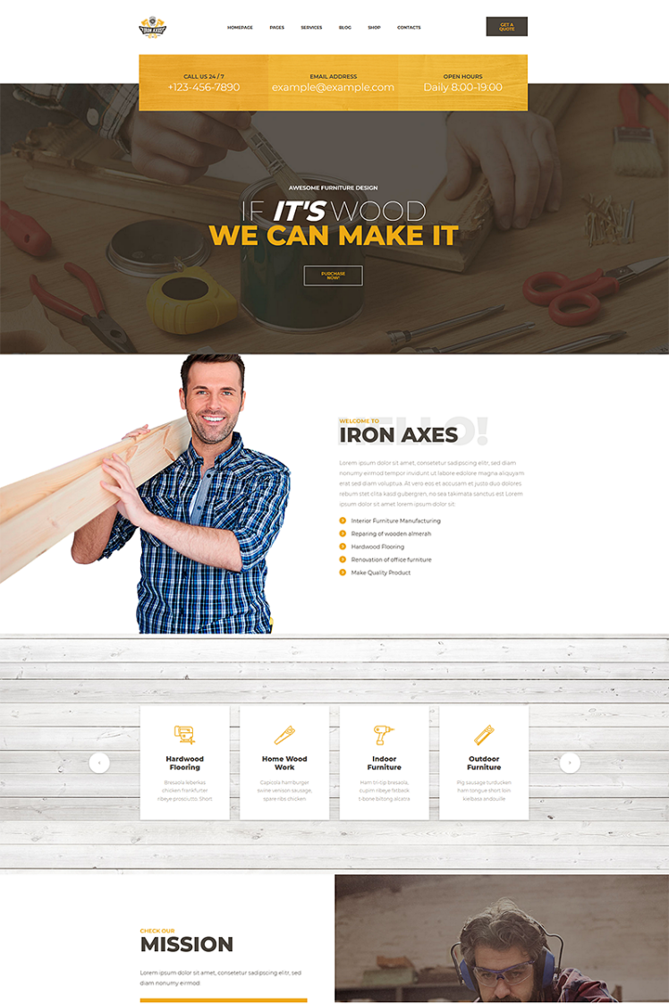 IronAxe Carpentry and Woodwork Website Template 68901
