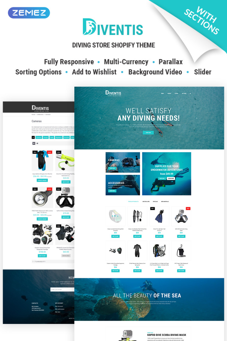 Diventis Diving Equipment Online Store Shopify Theme #69556